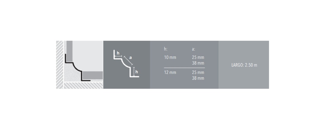 ACERO INOX. ZOCALO SANIT.PLUS25mm 10x10mmx2,5m BRI