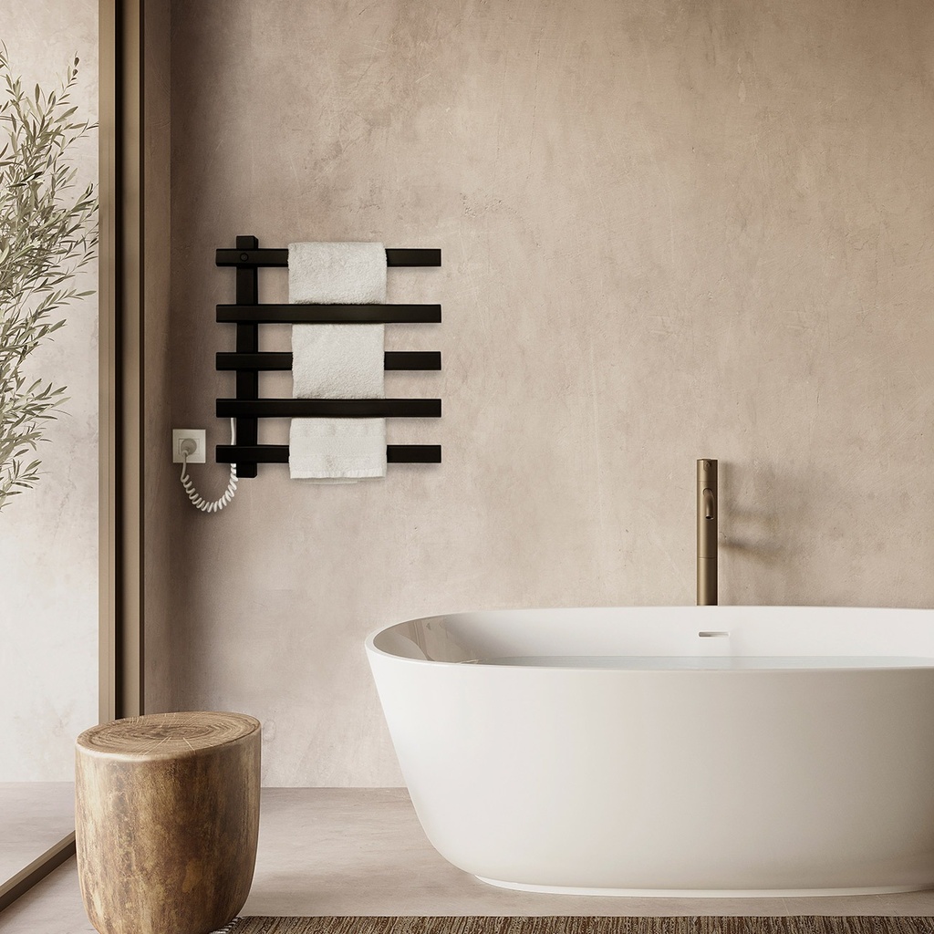 TOALLERO ELÉCTRICO JET 530mm x 480mm x 50mm ACERO NEGRO MATE