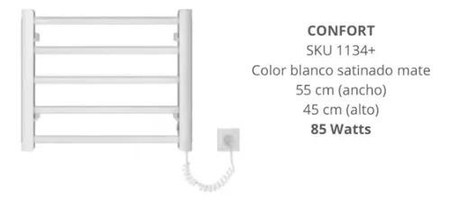 TOALLERO ELÉCTRICO CONFORT 450mm x 500mm x 95mm ALUMINIO BLANCO