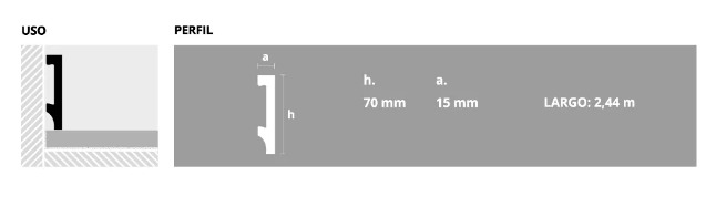 EPSILON ZÓCALO PLAIN 70mm x 15mm  x 2,44m BLANCO MATE
