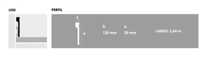 EPSILON ZÓCALO REFORMA LINE 120mm x 20mm x 2,44m BLANCO MATE
