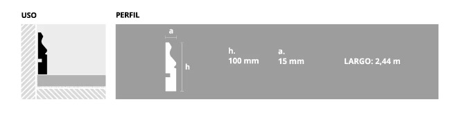 EPSILON ZÓCALO PECHO PALOMA 100mm x 15mm x 2,44m BLANCO MATE